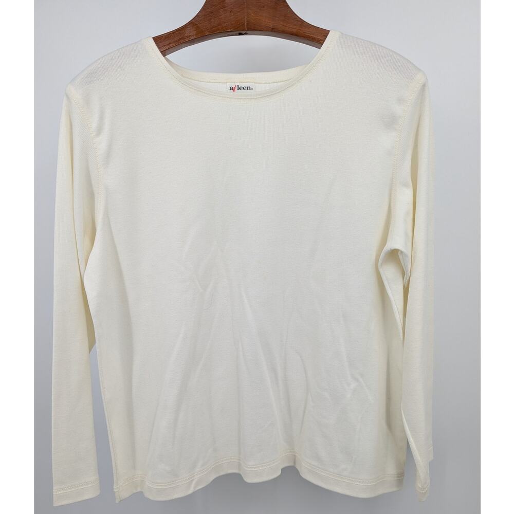 Vintage Aileen Womens Cream Ivory Long Sleeve Tee 100% Cotton Made USA Size XL